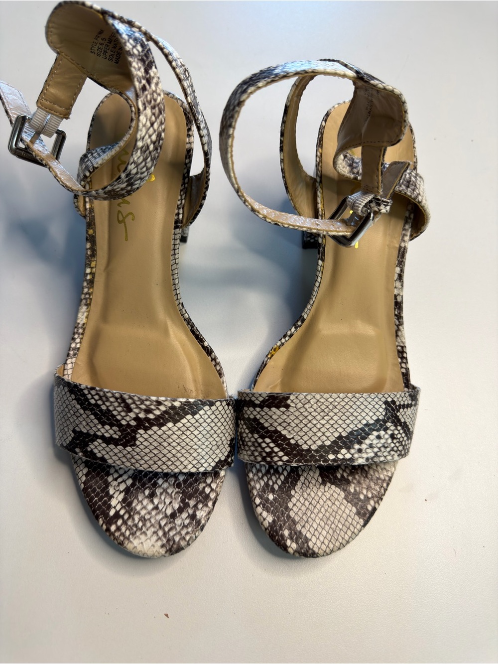Lulu's Snake-Print Ankle Strap Sandals in Black and Cream